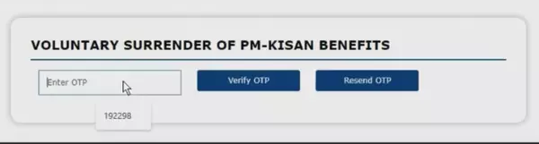 PM Kisan Samman Nidhi Yojana Surrender Verify OTP