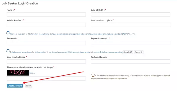 Jobseeker Create Account