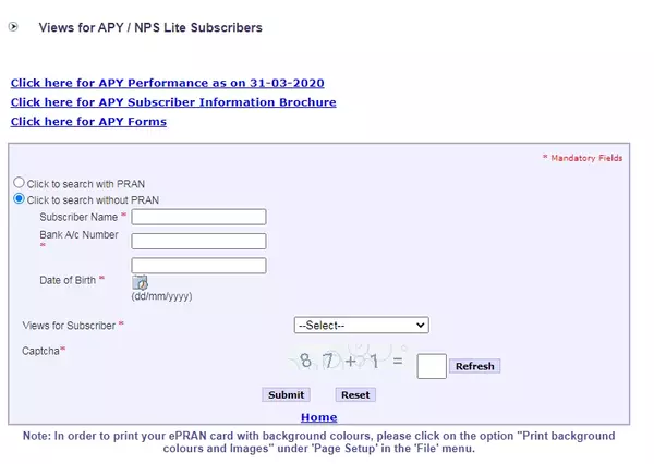 Atal Pension Yojana E-Pran statement