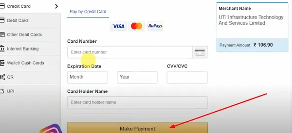 Pancard fees Payment