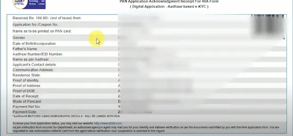 Pan Card Application Receipt